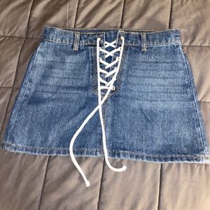 laced up jean skirt